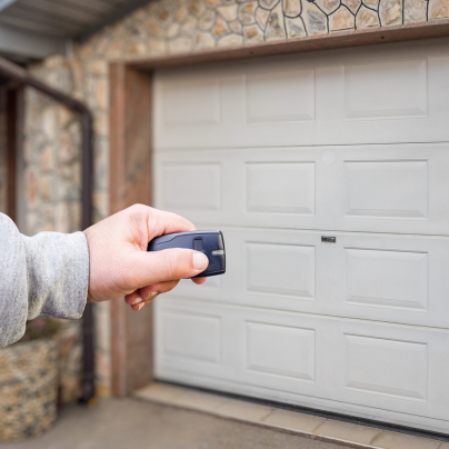 Texarkana security key fob pointing to a garage door